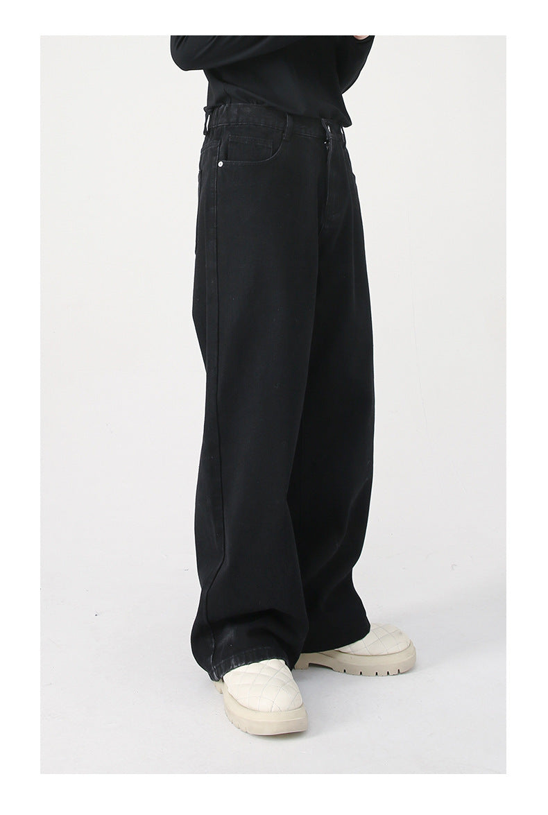 Korean Style Loose Elastic Waist Straight Casual Jeans Men