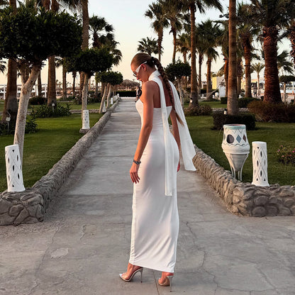 Solid Color Ribbon Tube Top Package Hip Sexy Dress