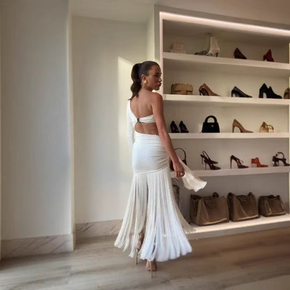 One Shoulder Midriff Outfit Women's Short Casual Fashion Flow Comb Dress