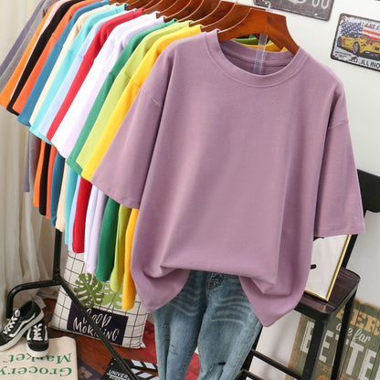 Solid Color T-shirt Women Loose Thin Looking Extra Large Plus
