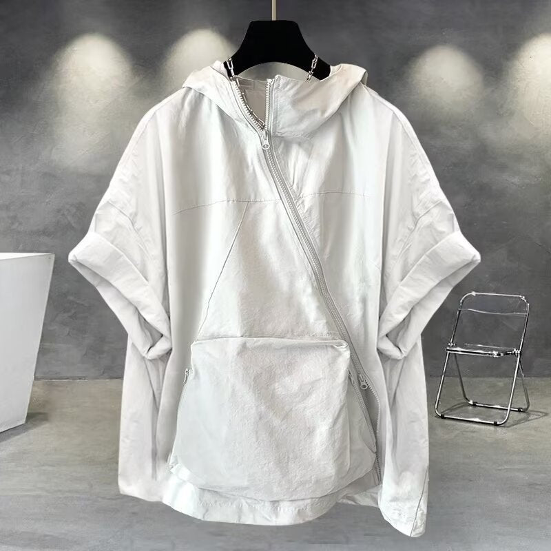 Men's Summer Zipper Design Hooded Short-sleeved T-shirt