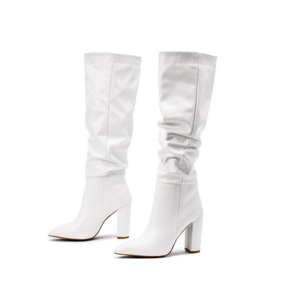 Pointed Toe Chunky Heel Over The Knee Solid Color Women's Boots