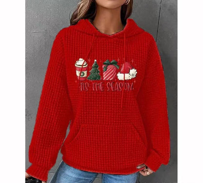 Waffle Hoodie Winter New Hooded Dog Printed Sweater Women