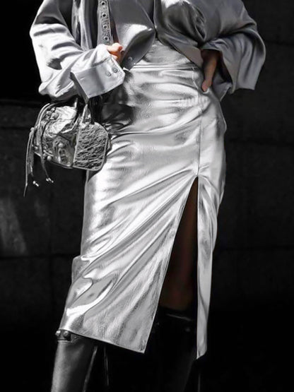 Women's Leather High Waist Skirt