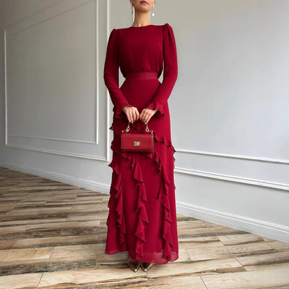 Three-dimensional Ruffled Slim Fit Long Dress Two-piece Set