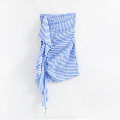 Striped Ruffled Ribbon Ruffle Hip Short Skirt