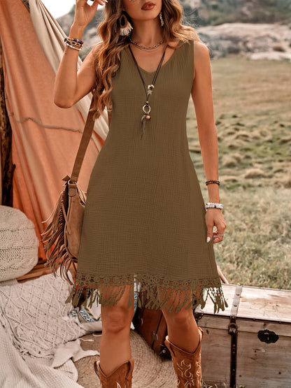 Holidaya Back Patchwork Lace Hawaiian Style Women's Casual Dress, Summer