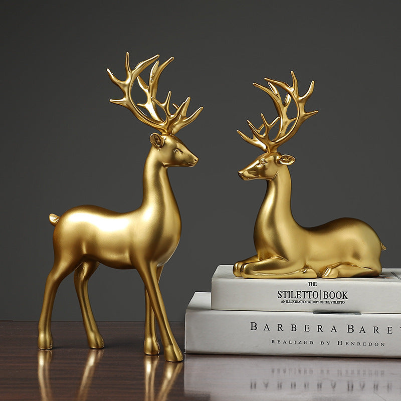 Golden Deer Animal Resin Crafts Sculpture Living Room Decoration Festival Gifts
