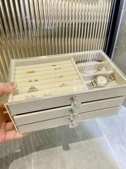 Jewelry Box Three-layer Anti-oxidation Storage Box Flannel Exquisite