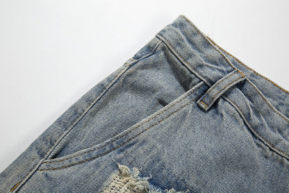 Fashion Washed Frayed Patch Denim Shorts