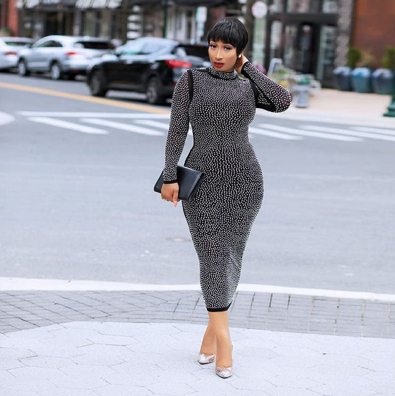 European And American Skinny Mesh Hot Drilling Dress