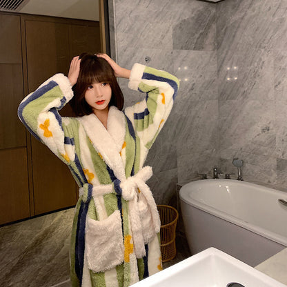 Thick Flannel Bathrobe Winter Long Pajamas
