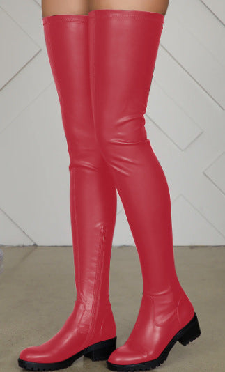 New Women's Long-tube Elastic Low-heel Boots