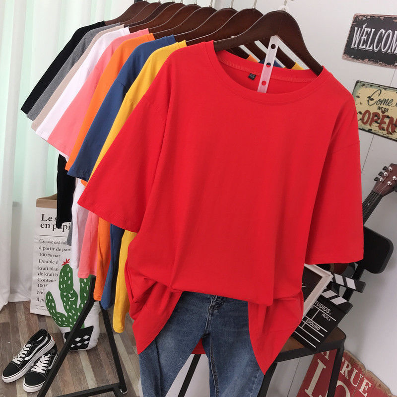 Solid Color T-shirt Women Loose Thin Looking Extra Large Plus