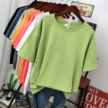 Solid Color T-shirt Women Loose Thin Looking Extra Large Plus