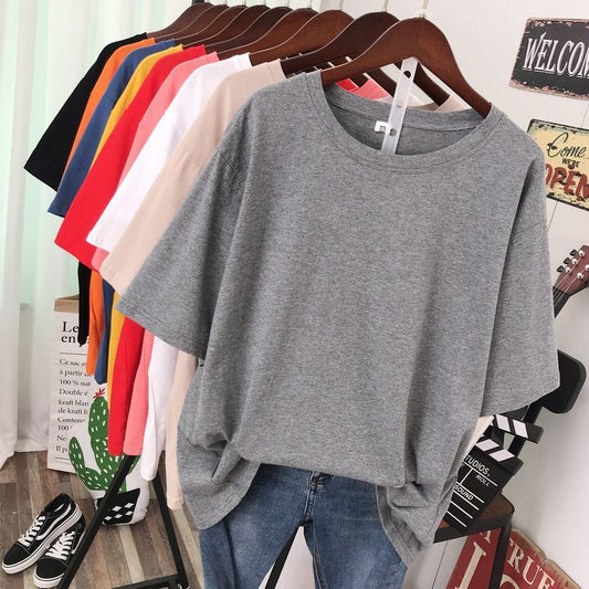 Solid Color T-shirt Women Loose Thin Looking Extra Large Plus