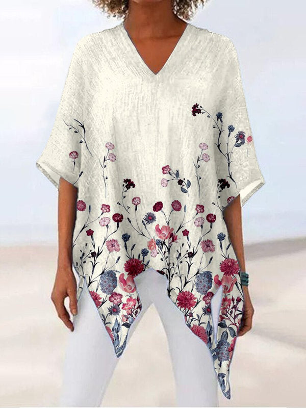 V-neck Printed Long-sleeved Commuter T-shirt