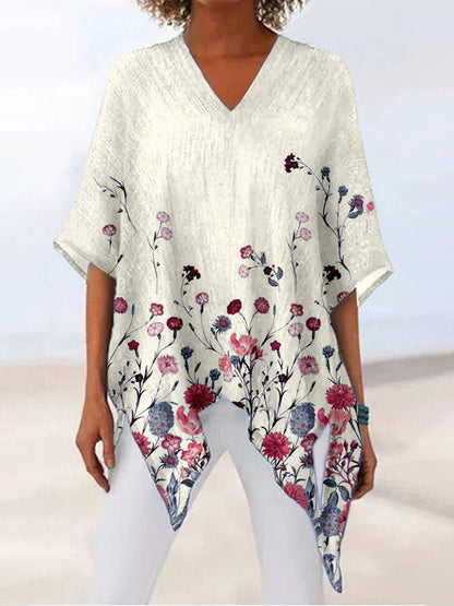 V-neck Printed Long-sleeved Commuter T-shirt