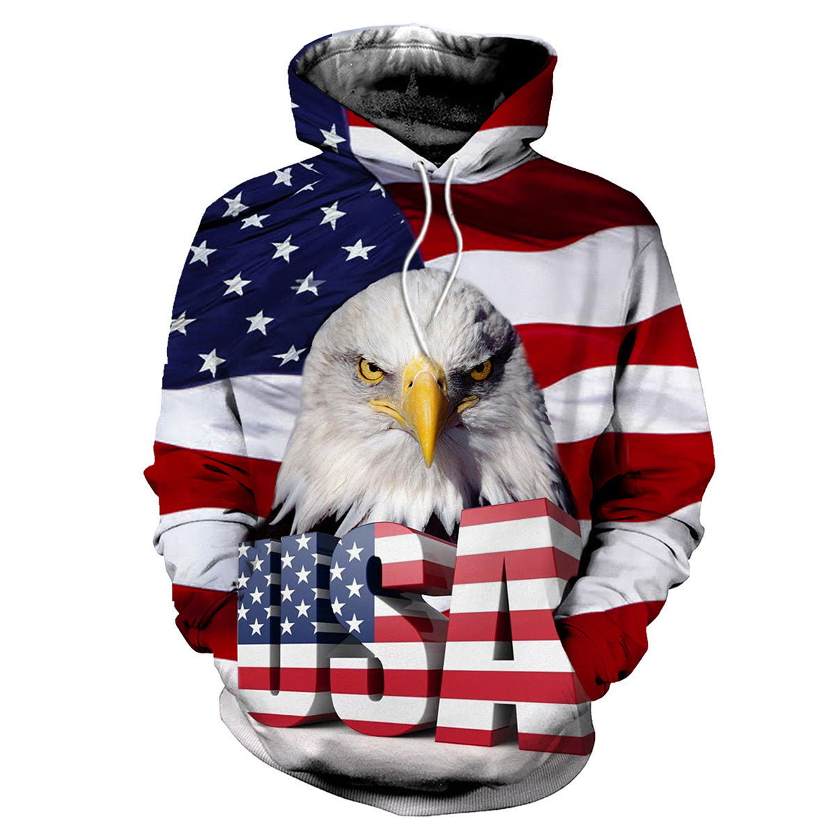 Eagle Print Hooded Pocket Pullover Sweatshirt