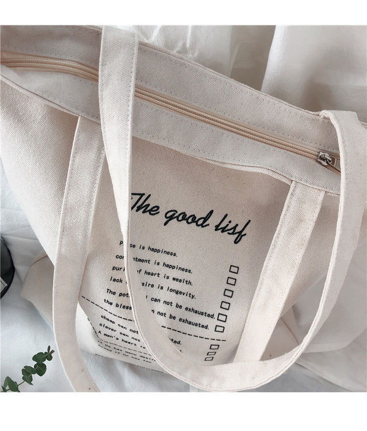 Simple Retro Casual Canvas Bag Korean Style Large Capacity English Shoulder Bag Shopping Bag