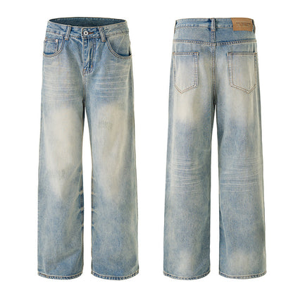 Men's Retro Light Blue Straight Casual Jeans