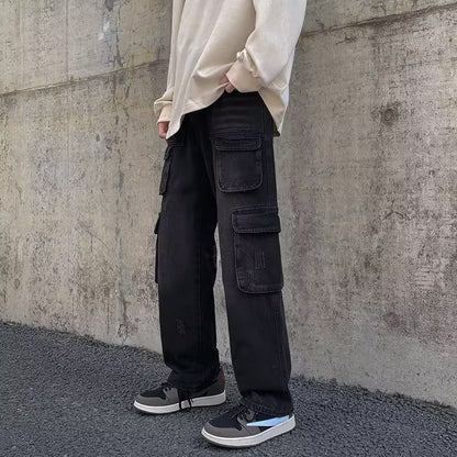 Cargo Jeans Men's Distressed Straight Loose Pants