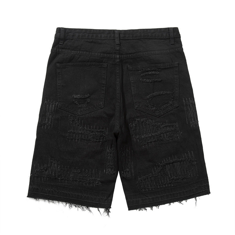 Fashion Washed Frayed Patch Denim Shorts