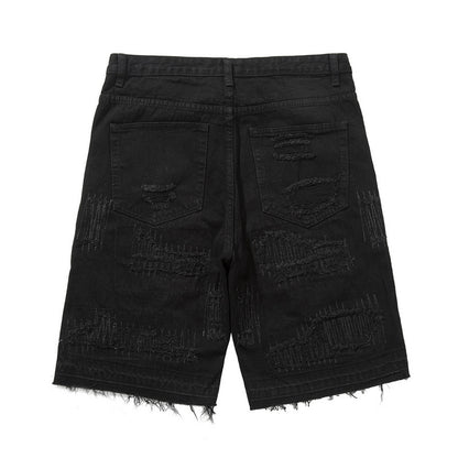 Fashion Washed Frayed Patch Denim Shorts