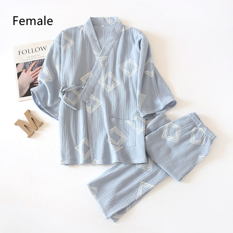 Couple's Cotton Double-layer Gauze Pajamas Suit