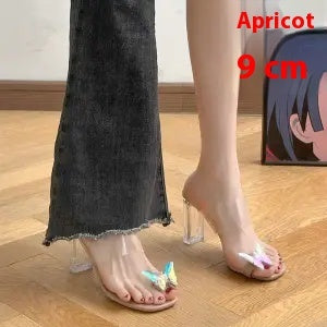 Bow Clip Toe Transparent Thick High Heel Sandals High-grade