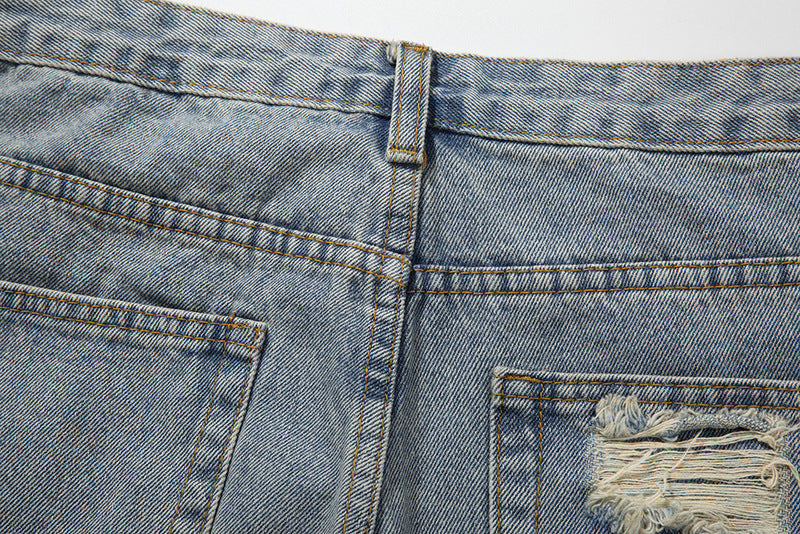 Fashion Washed Frayed Patch Denim Shorts