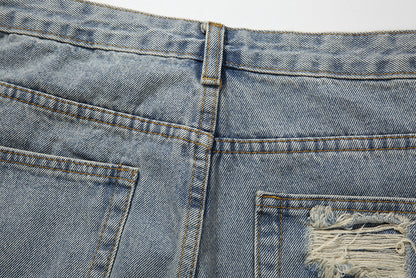 Fashion Washed Frayed Patch Denim Shorts
