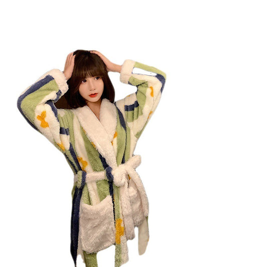 Thick Flannel Bathrobe Winter Long Pajamas