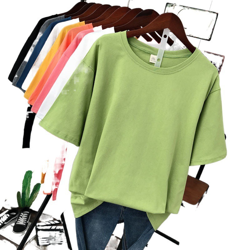 Solid Color T-shirt Women Loose Thin Looking Extra Large Plus