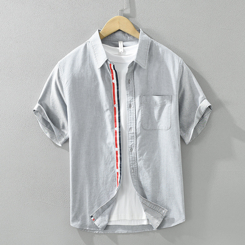 Japanese Style Simple Color Matching Short Sleeve Shirt