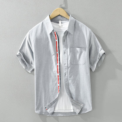 Japanese Style Simple Color Matching Short Sleeve Shirt