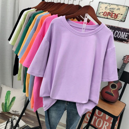 Solid Color T-shirt Women Loose Thin Looking Extra Large Plus