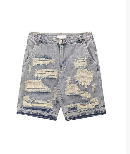 Fashion Washed Frayed Patch Denim Shorts