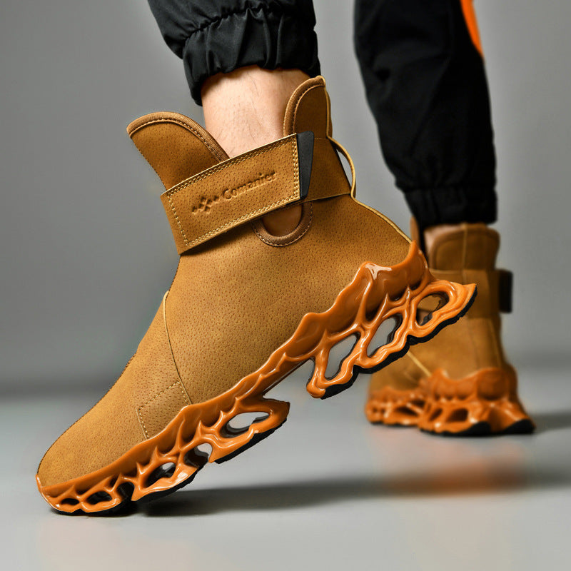 High-top With Velvet Microfiber Men's Leather Worker Boot