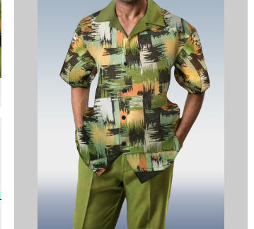 Large Men's Short-sleeved Lapel Shirt Casual Trousers Suit