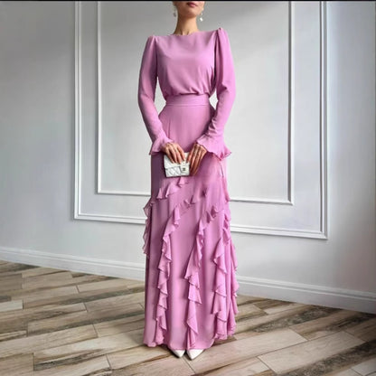 Three-dimensional Ruffled Slim Fit Long Dress Two-piece Set