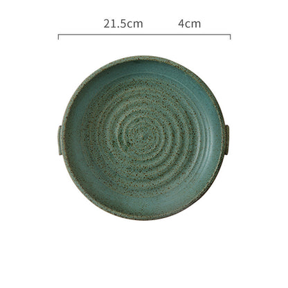 Japanese Binaural Plate Handmade Stoneware Cutlery Set