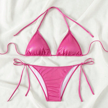 Pure Color Tied Beach Sexy Bikini Hot Spring Split Swimsuit Female Bikini