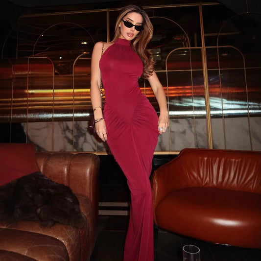 Women's Clothing Sleeveless Halter Skinny Sheath Long Dress